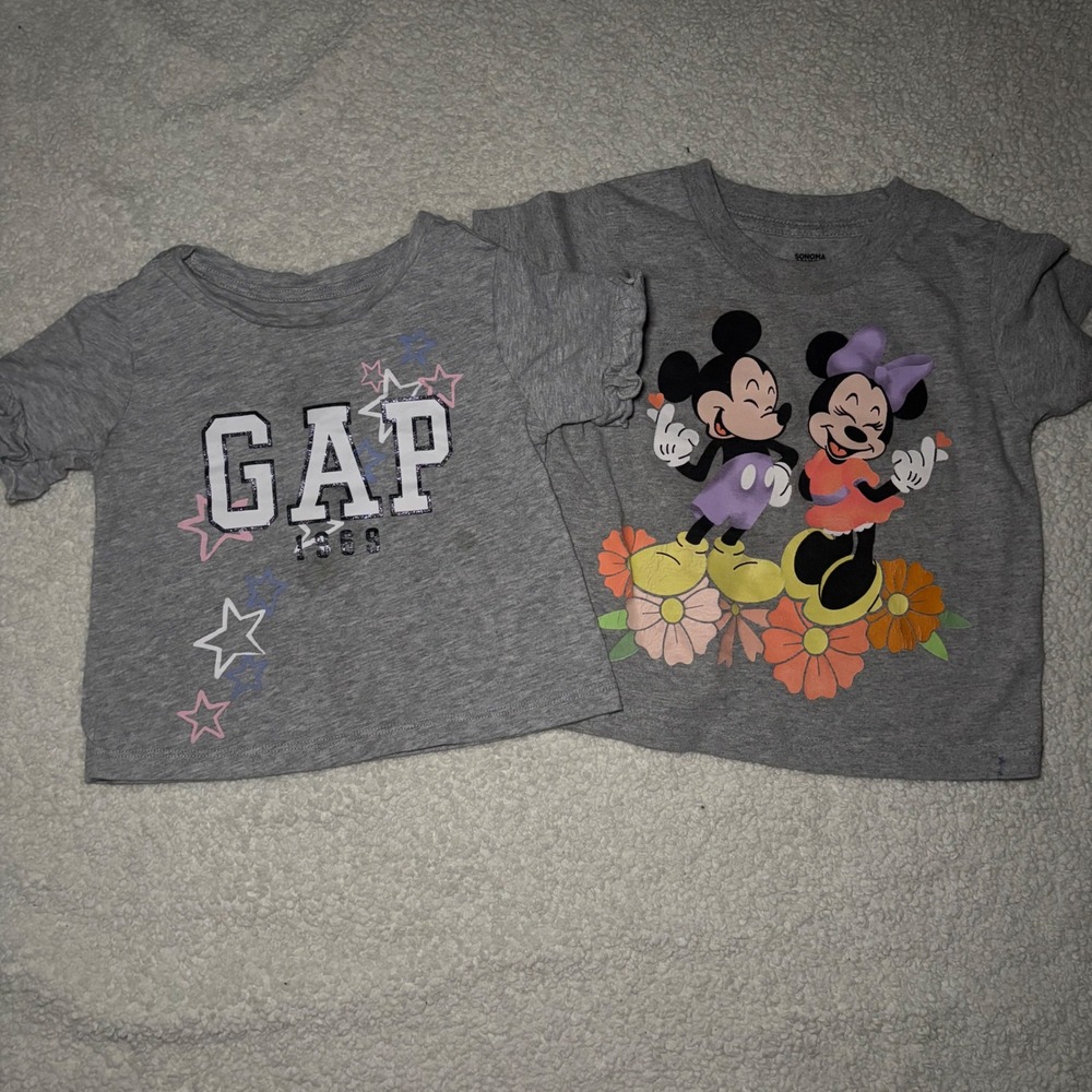 Gap Kids & Sonoma Mickey Minnie Mouse Graphic T-Shirt Bundle Gray 2T